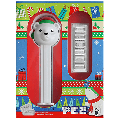 A picture of a PEZ® Polar Bear Silver Wafers & Dispenser Gift Set